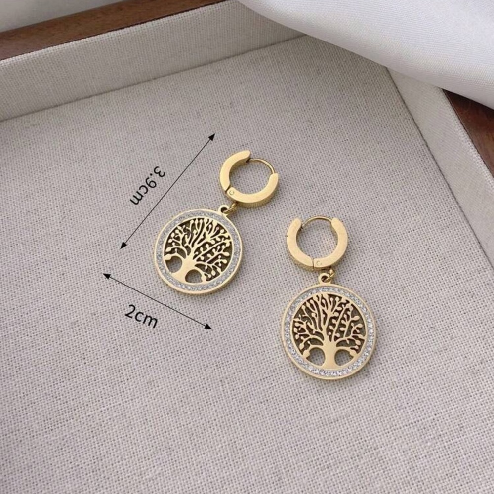 Gold Tree of Life Earrings – Zircon Stone Accents